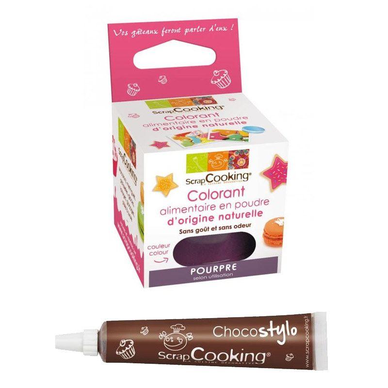 Stylo chocolat + Colorant alimentaire naturel Pourpre Scrapcooking
