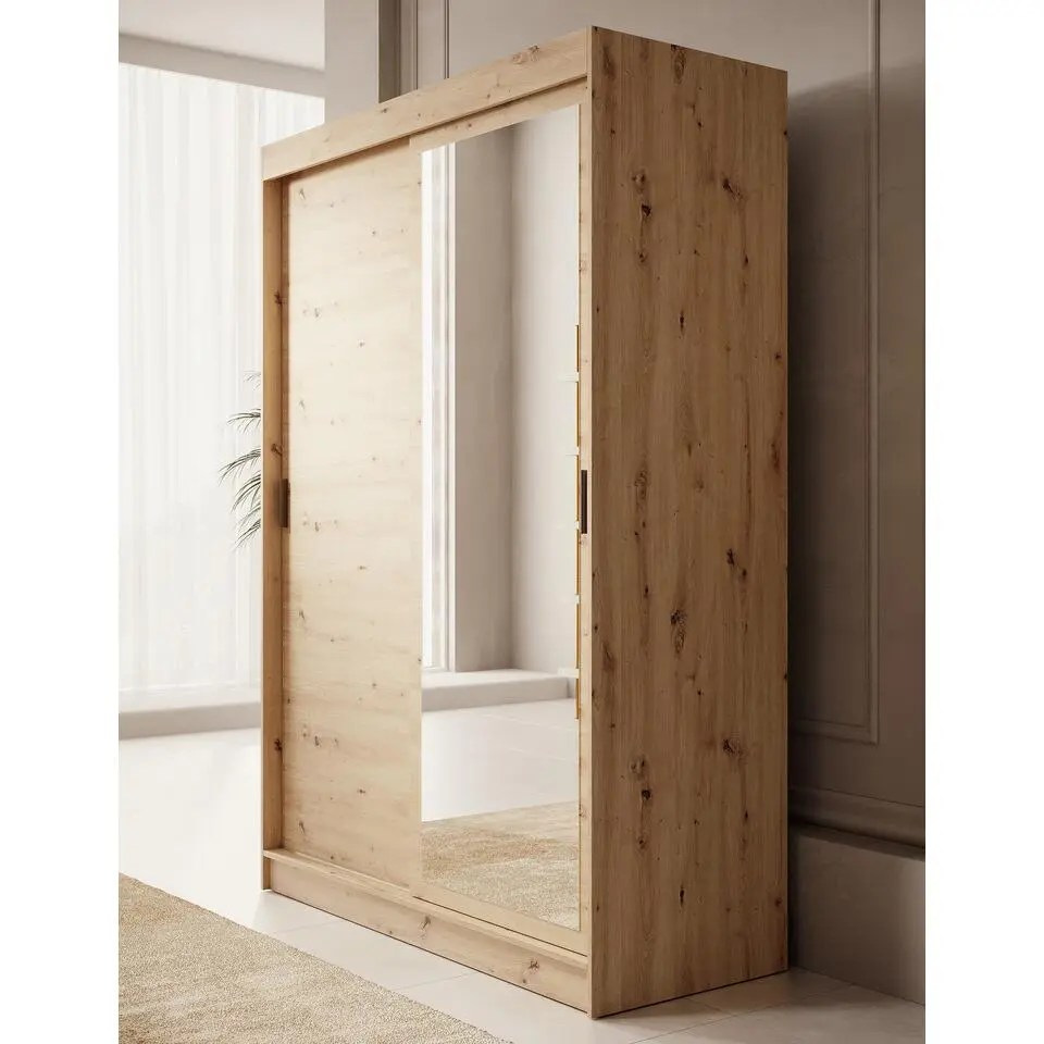 Meubella - Kledingkast Mammock 1 - Eiken - 150 cm - Met spiegel
