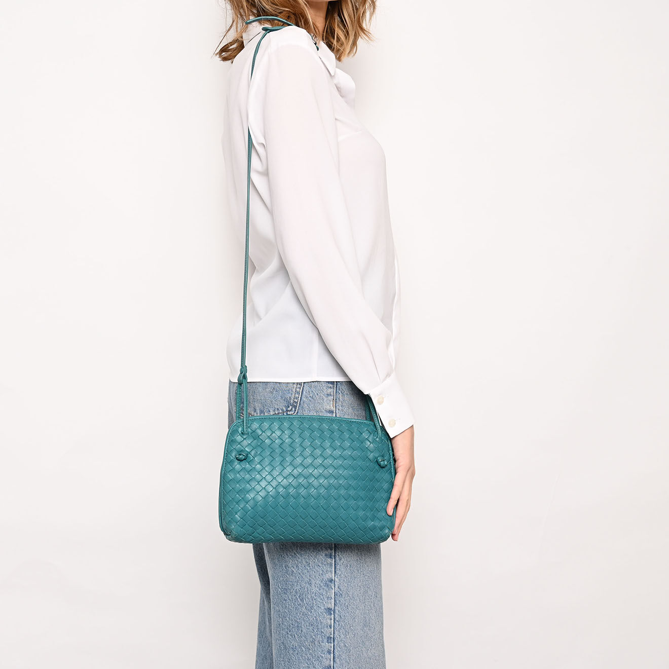 Bottega Veneta Sac bandoulière en Cuir Nodini bleu - Très bon état - 26x20x4.5 cm