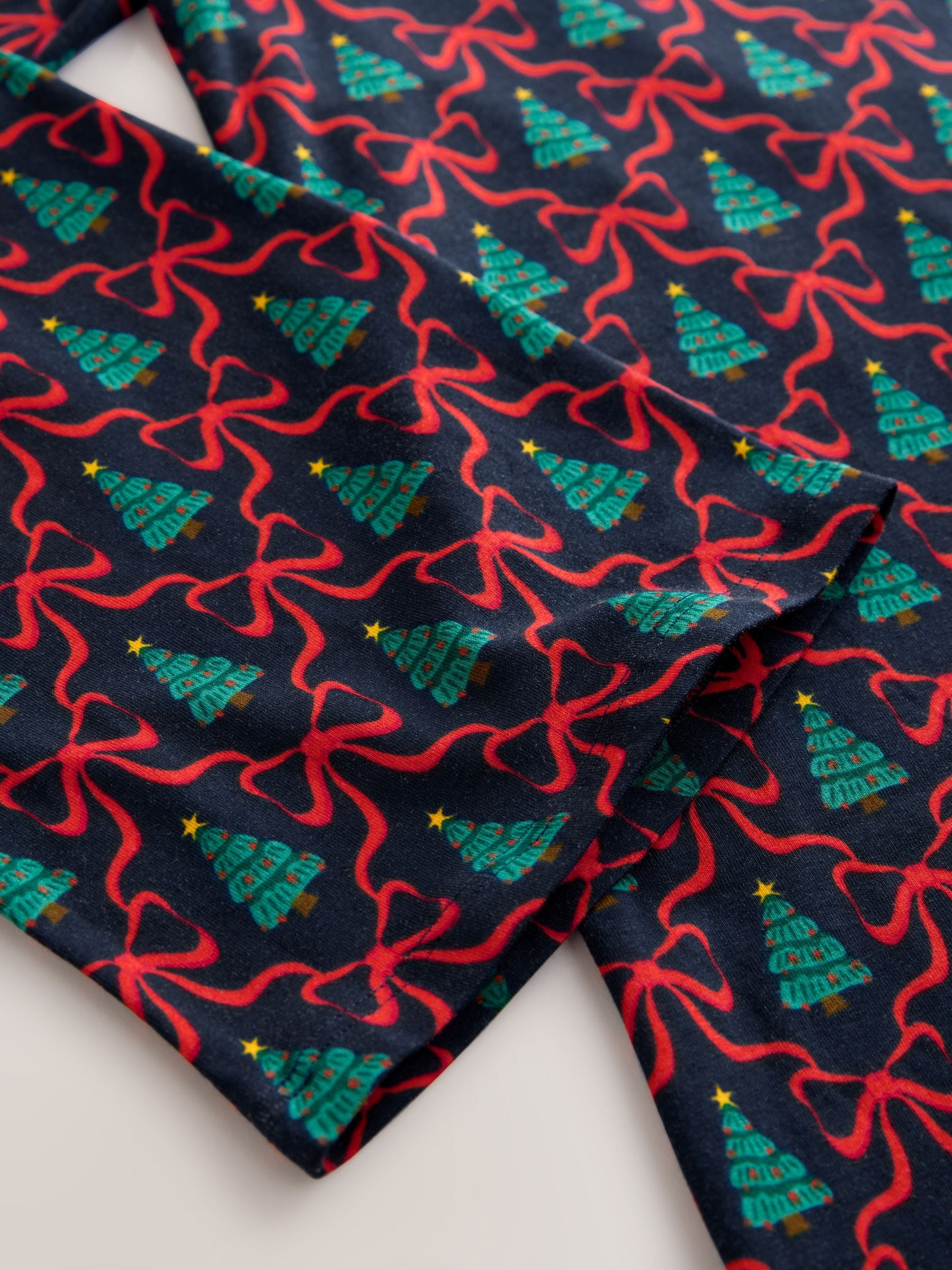 Marineblauw - Kerstmis Strik Print Lange Mouwen Jurk