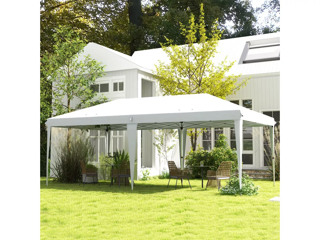 Tonnelle barnum de jardin pop-up pliant 5,85L x 2,95l x 2,7H m sac inclus acier époxy oxford haute densité blanc