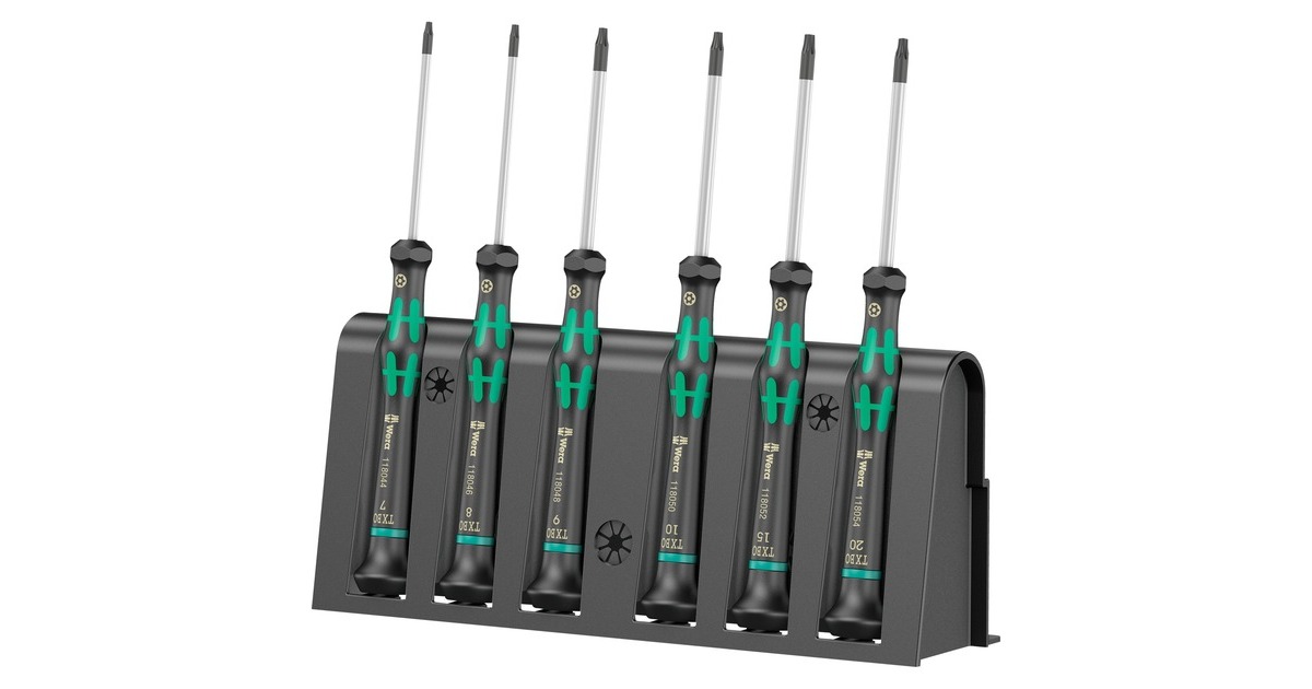 Wera2067/6 Elektronica TORX BO schroevendraaierset + Rek  (Zwart/groen, 6-delig)