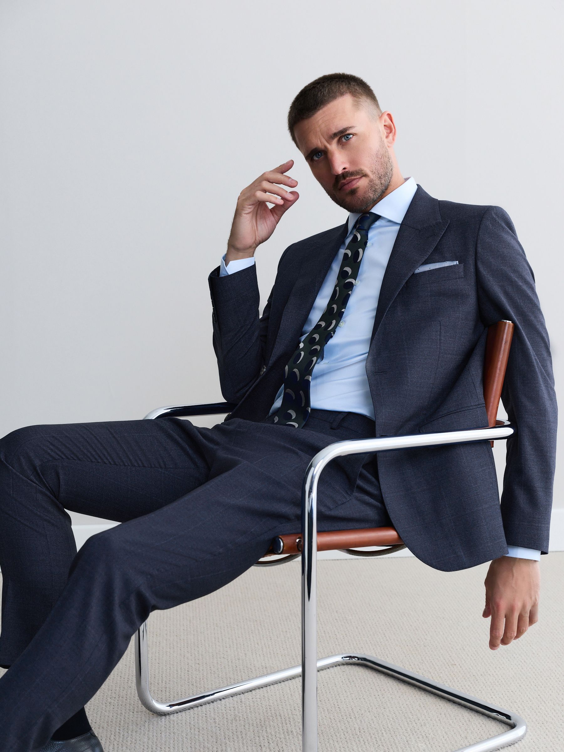 Donkerblauw - Slim Fit Signature Marzotto 100% Italian Wool Check Suit Jacket
