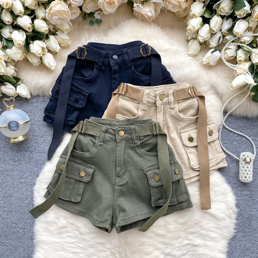 Lucuna - Effen denim cargoshorts met riem