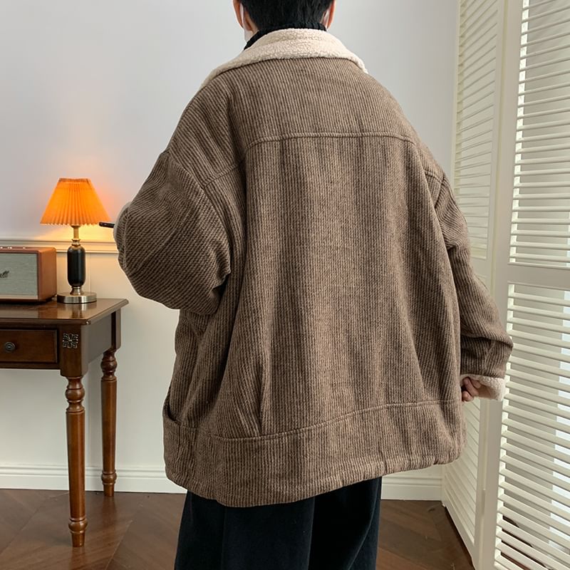 Plummie - Kraagjas van effen fleece en corduroy met rits