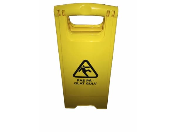 Advarselskilt PAS PÅ - GLAT GULV Billede af mand der falder Gul,1 stk