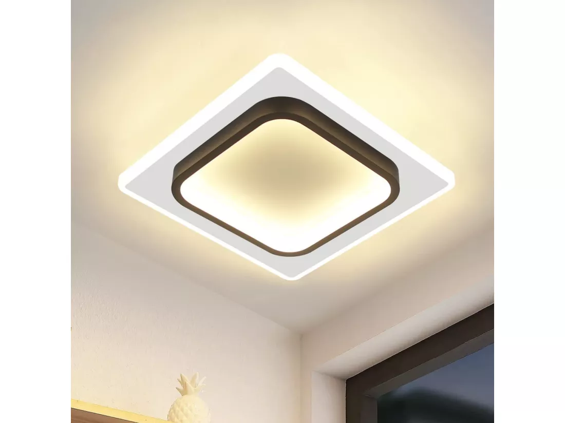 NETTLIFE Lampe plafond LED chambre, noir, 16W, acryl, lumière chaude, design moderne