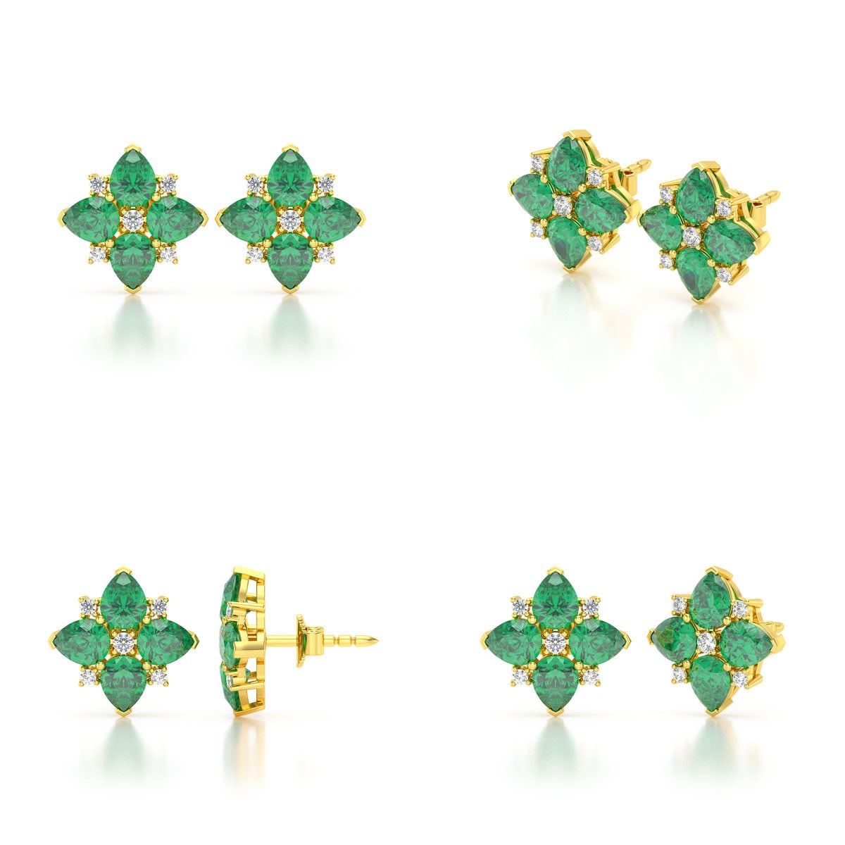 Boucles d'Oreilles Émeraude et Diamant en Or Jaune - 2.100gr | Aden Boutique