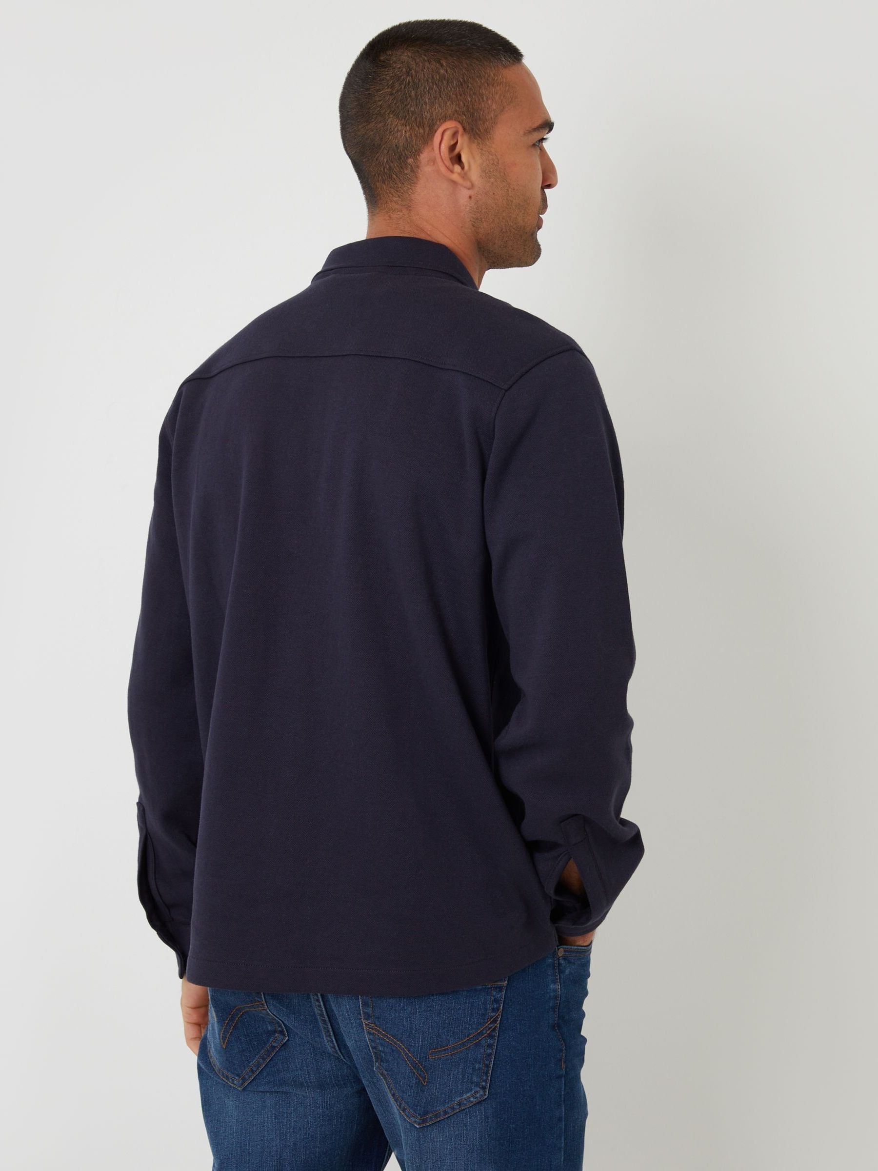 Blauw - Threadbare Piqué overshirt met drukknoopsluiting