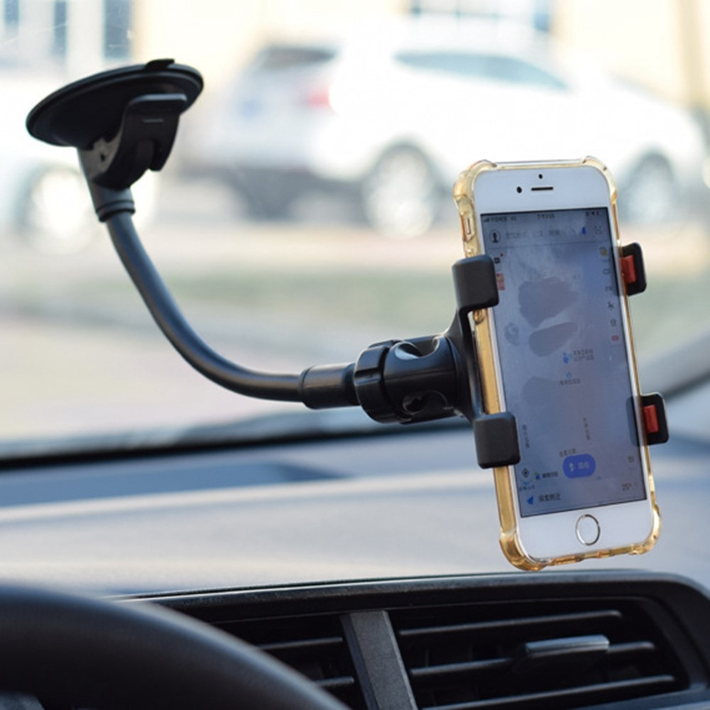 Universal  Auto KFZ Schwanenhals Smartphone Halterung mit Saugnapf und Verriegelung - Schwarz