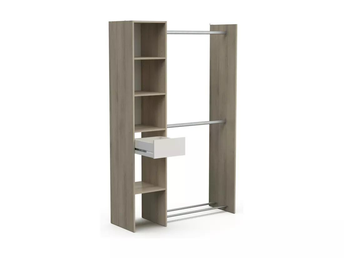 Grande Garde-robe Dyamashit, Meubles de chambre, Penderie de plain-pied, Placard à vêtements, 118x40 h183 cm, Chêne et Blanc mat