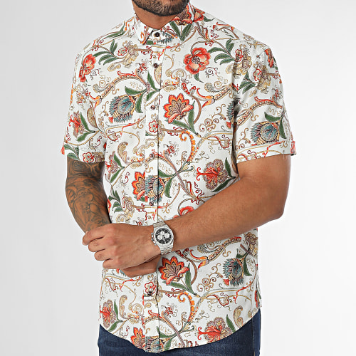 Chemise Manches Courtes Blanc Rouge Floral
