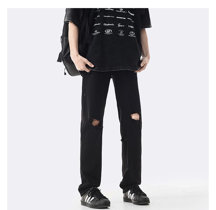 Breeson - Mid Rise Washed Distressed Loose Fit Jeans