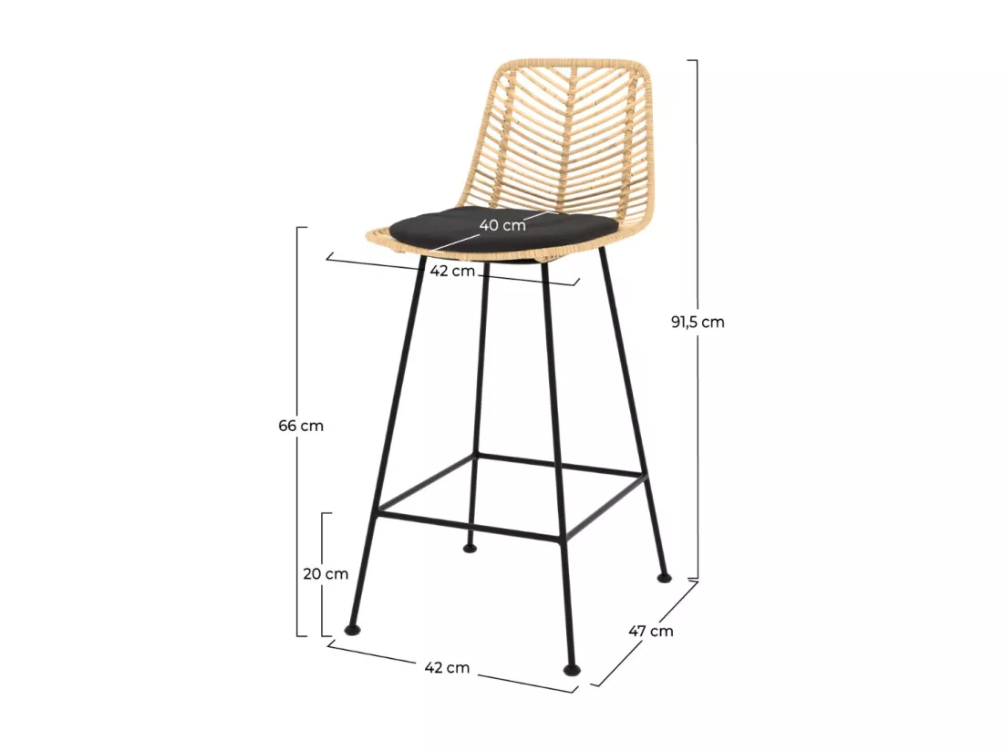 Lot de 2 chaises pour îlot central 66 cm en rotin naturel et noir - Tamara