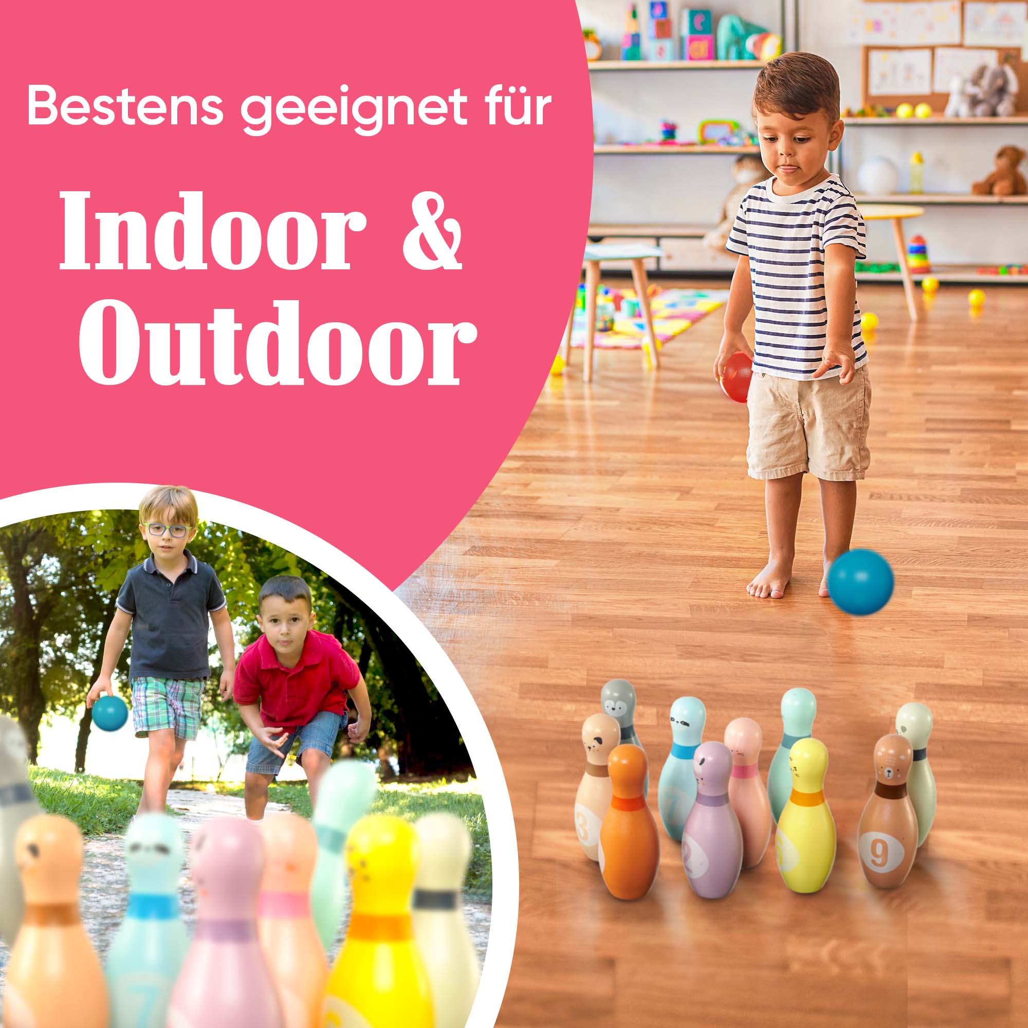 Pink Papaya Kegelspiel für Kinder Kids Bowling Animals