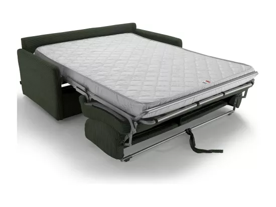 Canapé convertible 3 places en velours côtelé vert - Ouverture express - Couchage quotidien - Matelas HD 140 x 190 - Sienne