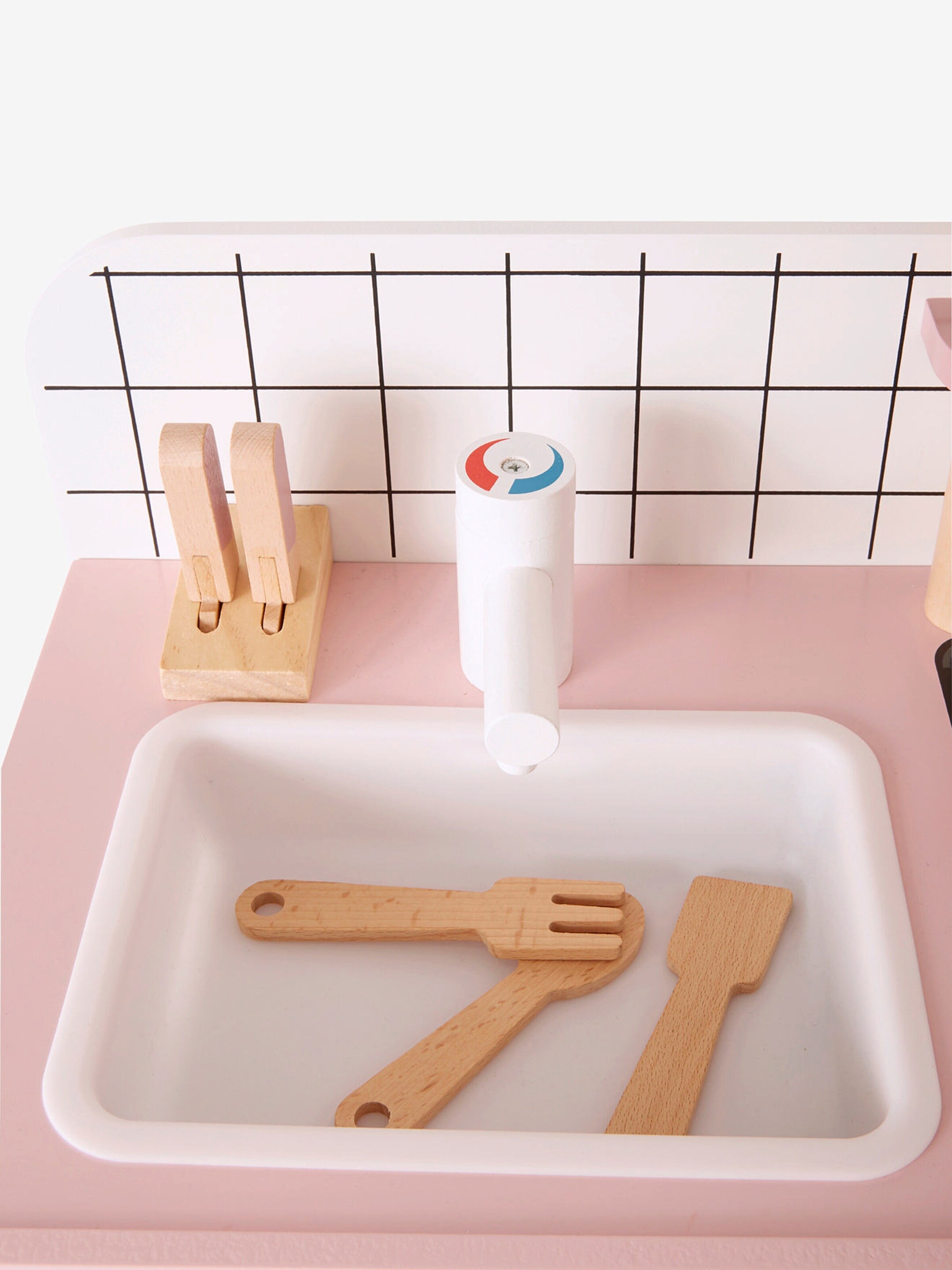 Vertbaudet Retro-Spielküche, Küche aus Holz FSC® rosa/natur