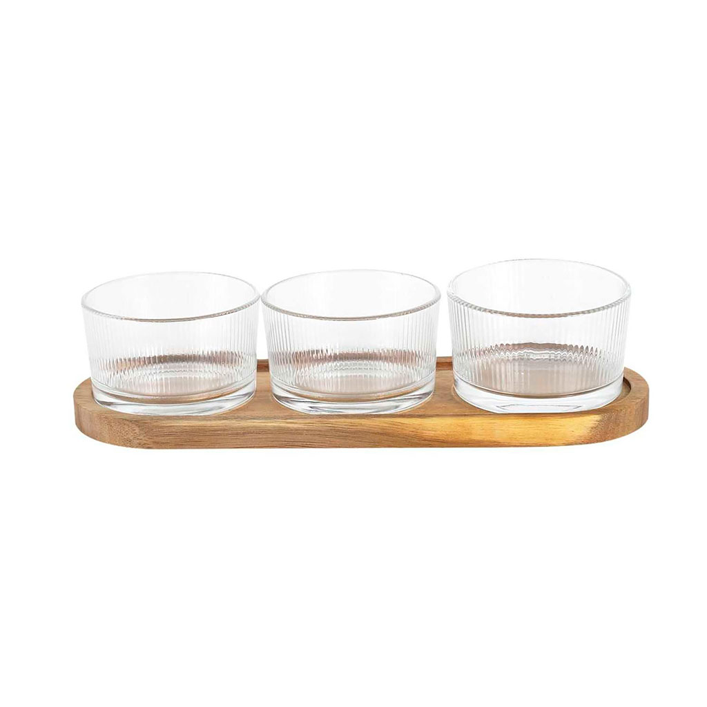 Plateau apéritif bambou et 3 coupelles 28x7x10cm
