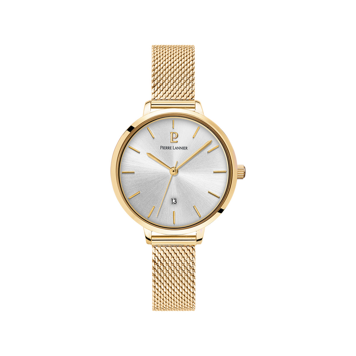 Montre Pierre Lannier femme acier doré jaune maille milanaise