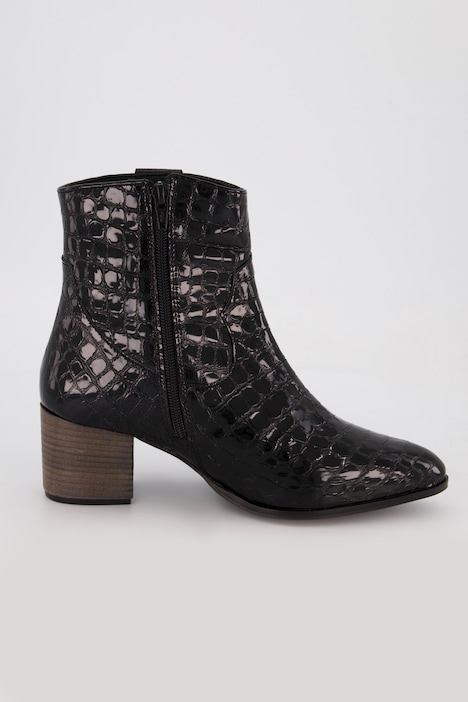 Leder-Stiefeletten, Kroko-Prägung, Weite H