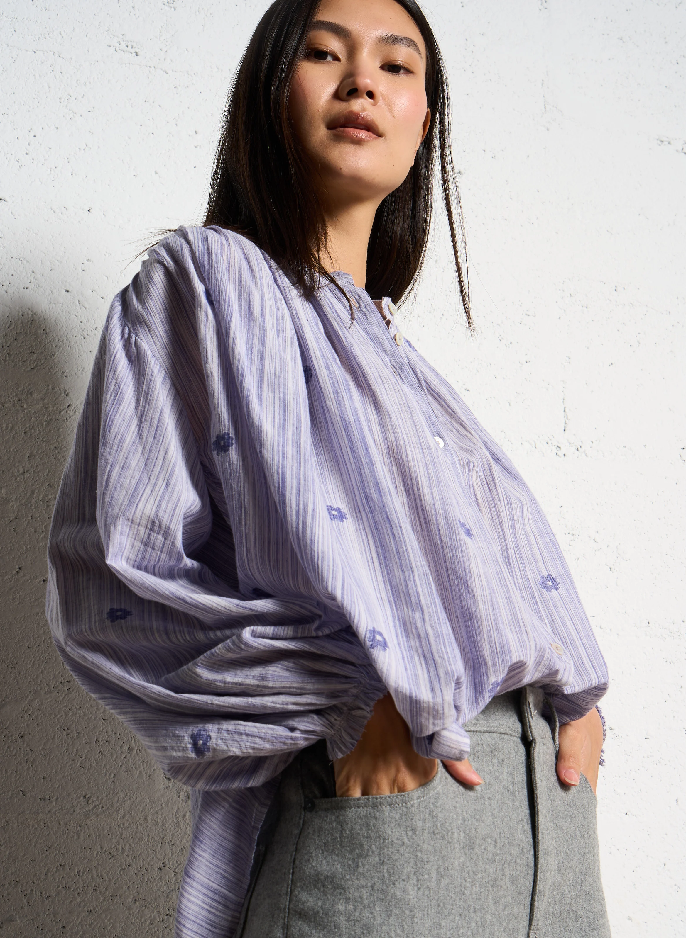 OLIVE - Blouse col rond en coton | Bleu