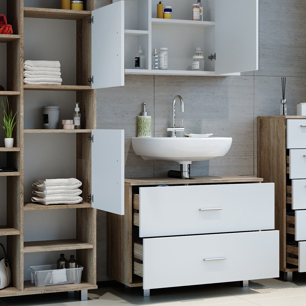 VICCO Badmöbel Set ILIAS Weiß Eiche Spiegel Kommode Unterschrank Badschrank