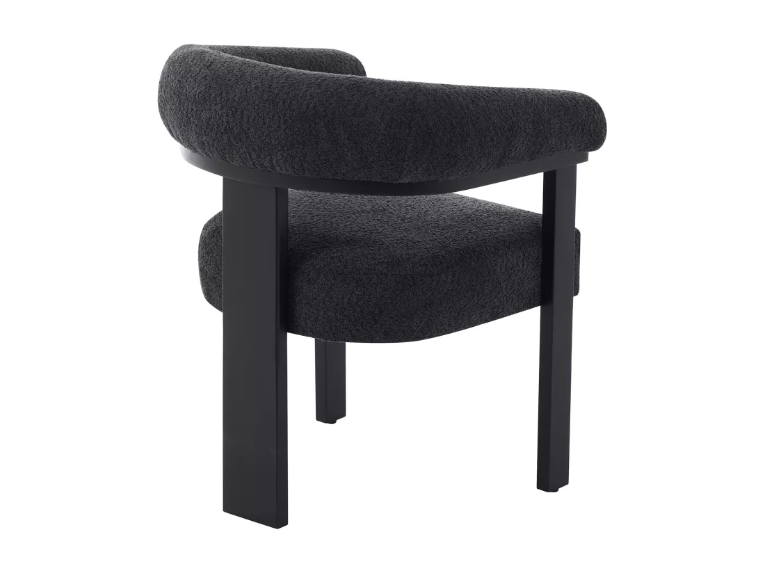 Chaise avec accoudoirs en tissu bouclette et bois d'hévéa - Noir - LIVELIA de Pascal MORABITO