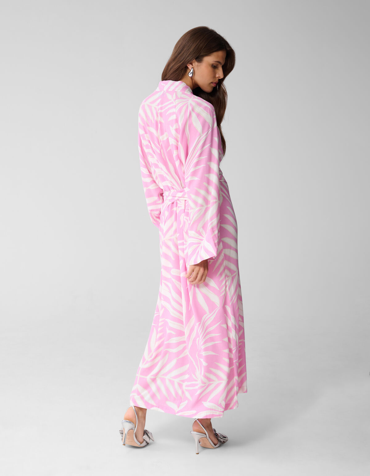 Printed Kimono Maxi Jurk Lichtroze