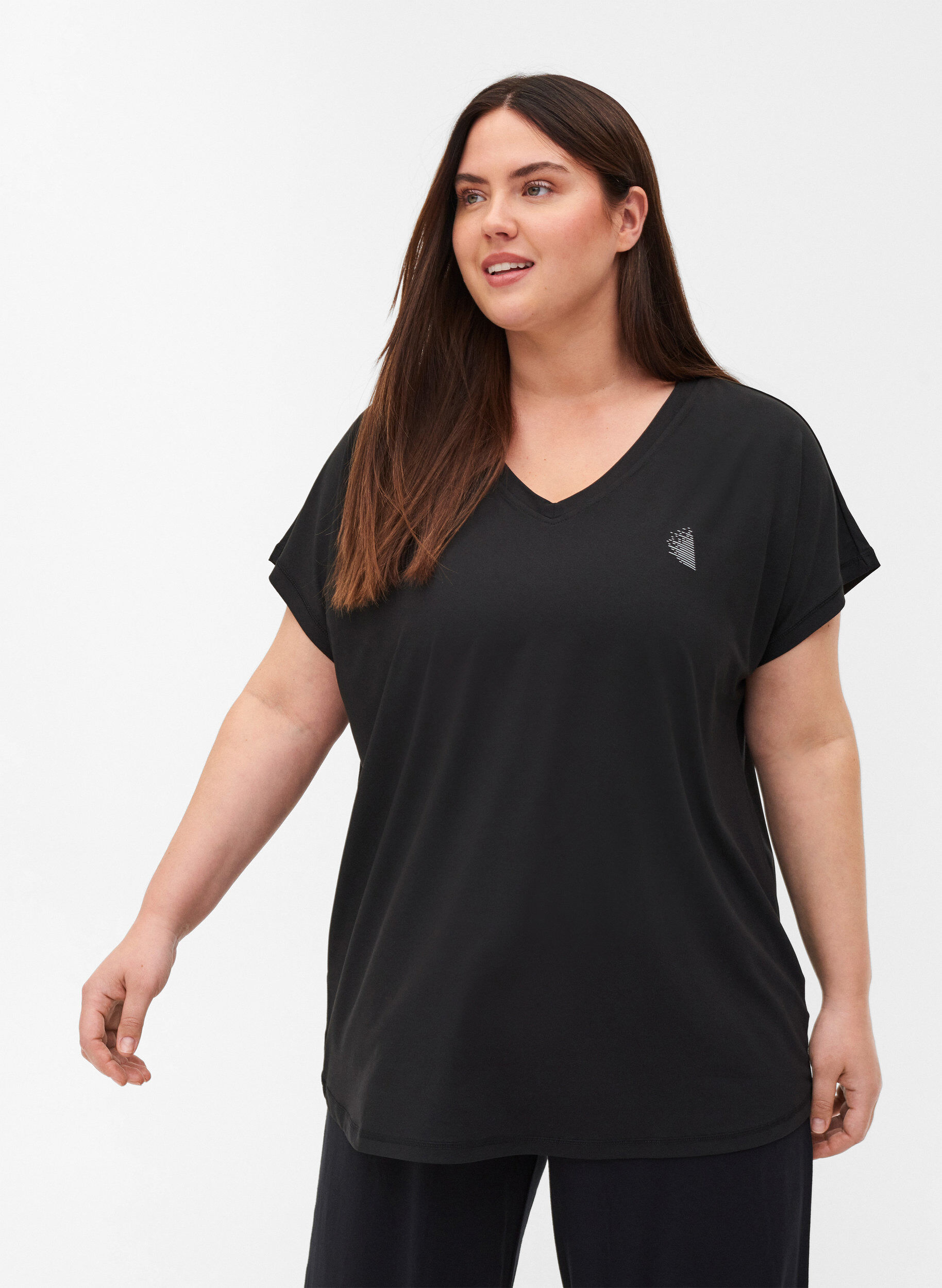 Løs trænings t-shirt med v-hals