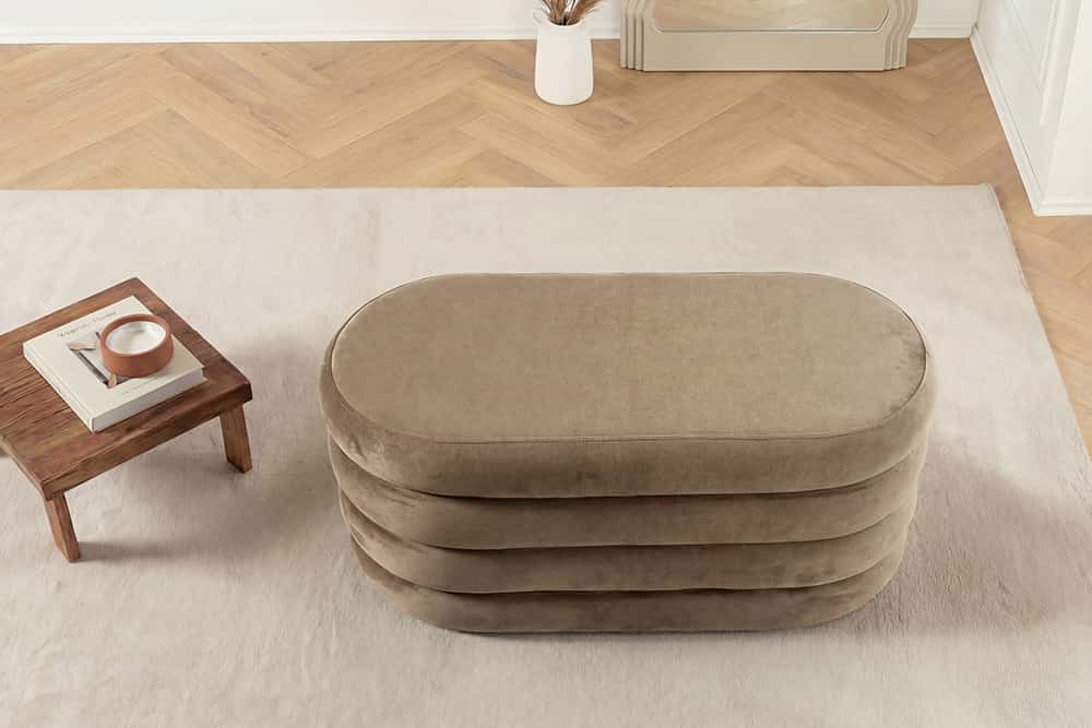 Extravagante Polsterbank VOGUE 85cm champagner Samt Sitzbank mit Stauraum