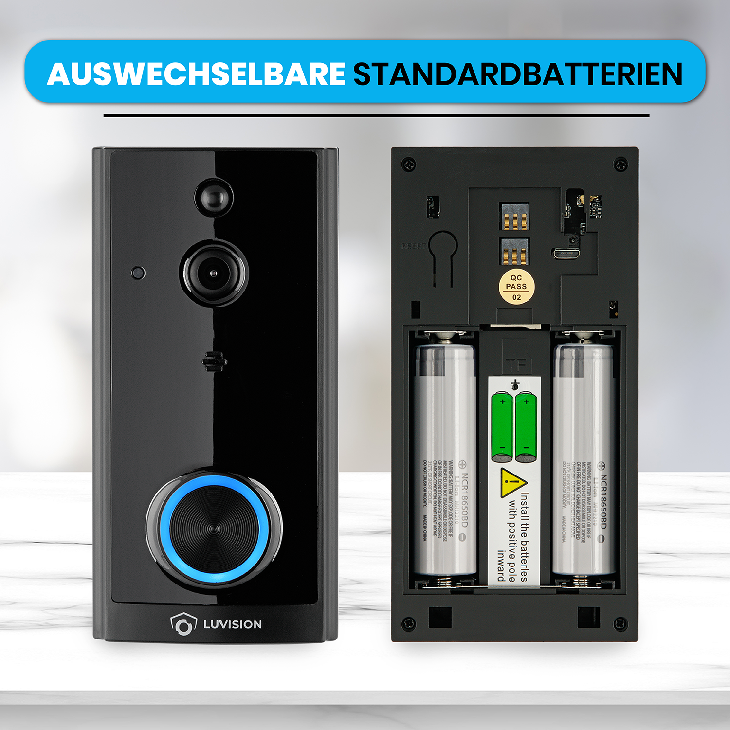 LUVISION WLAN Funk Video Türklingel mit Kamera Tuya App kompatibel Alexa Show Türglocke schwarz