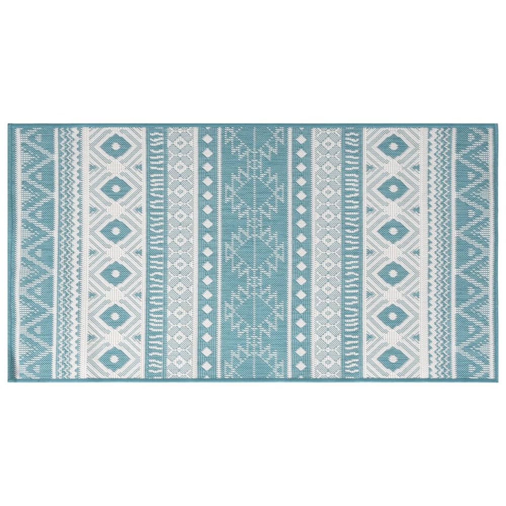 Tapis d'extérieur aqua et blanc 100x200 cm design réversible