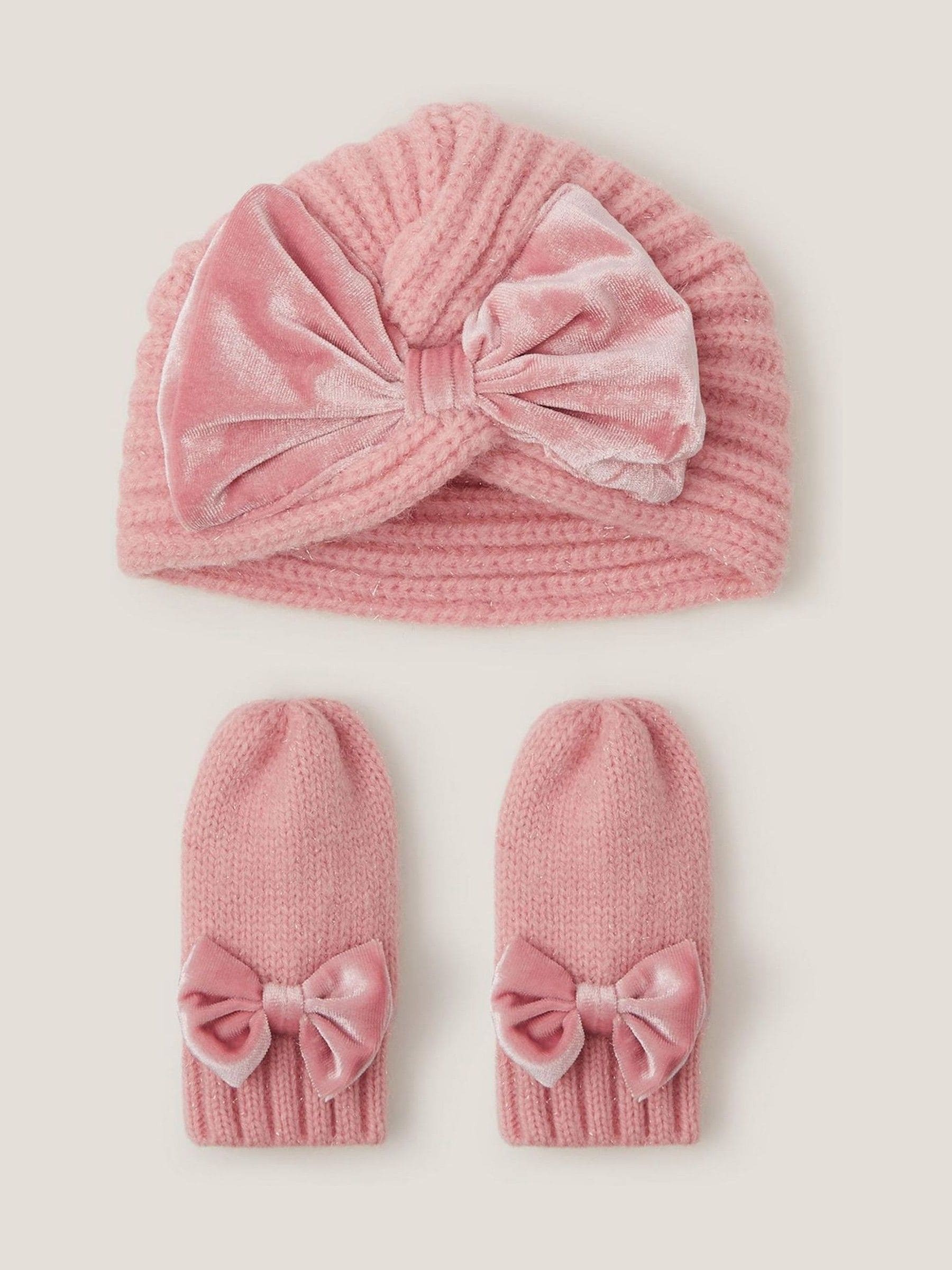 Monsoon Baby Bow Knitted Hat & Mittens Set