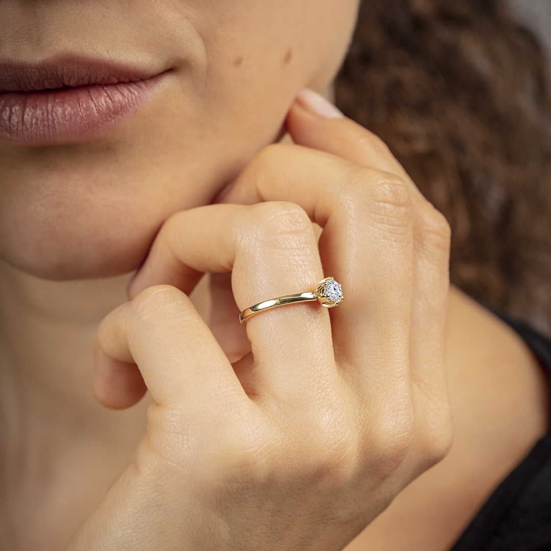 0.50 Karat GIA-Diamant Verlobungsring 750/18 K Gelbgold in 6-Griff
