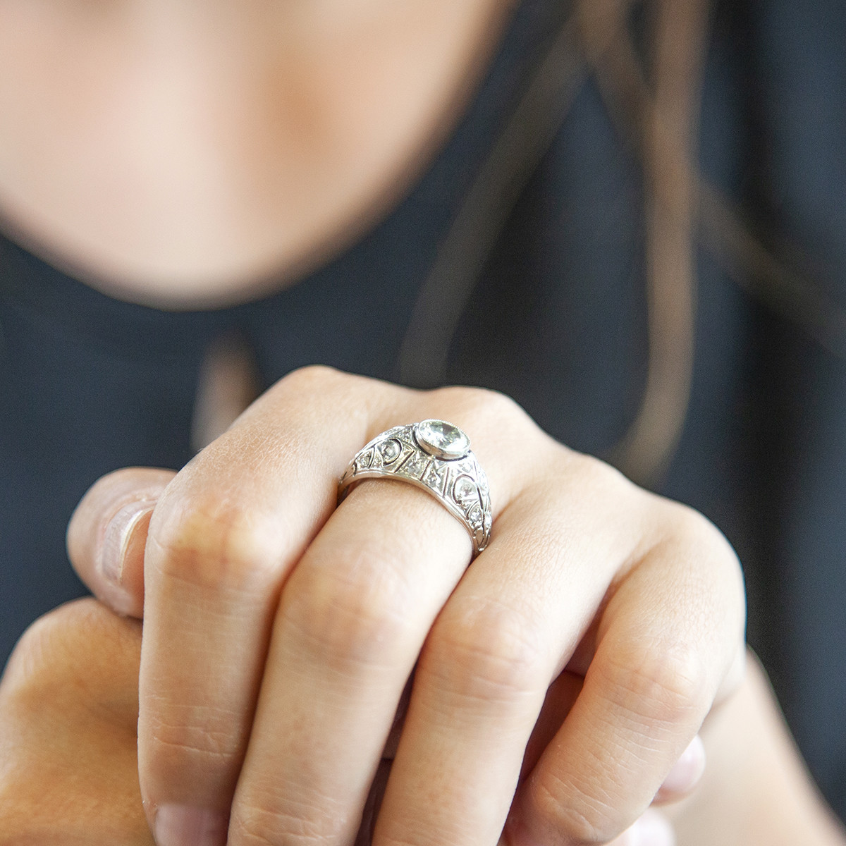 Bague d'occasion or 750 blanc platine et diamants