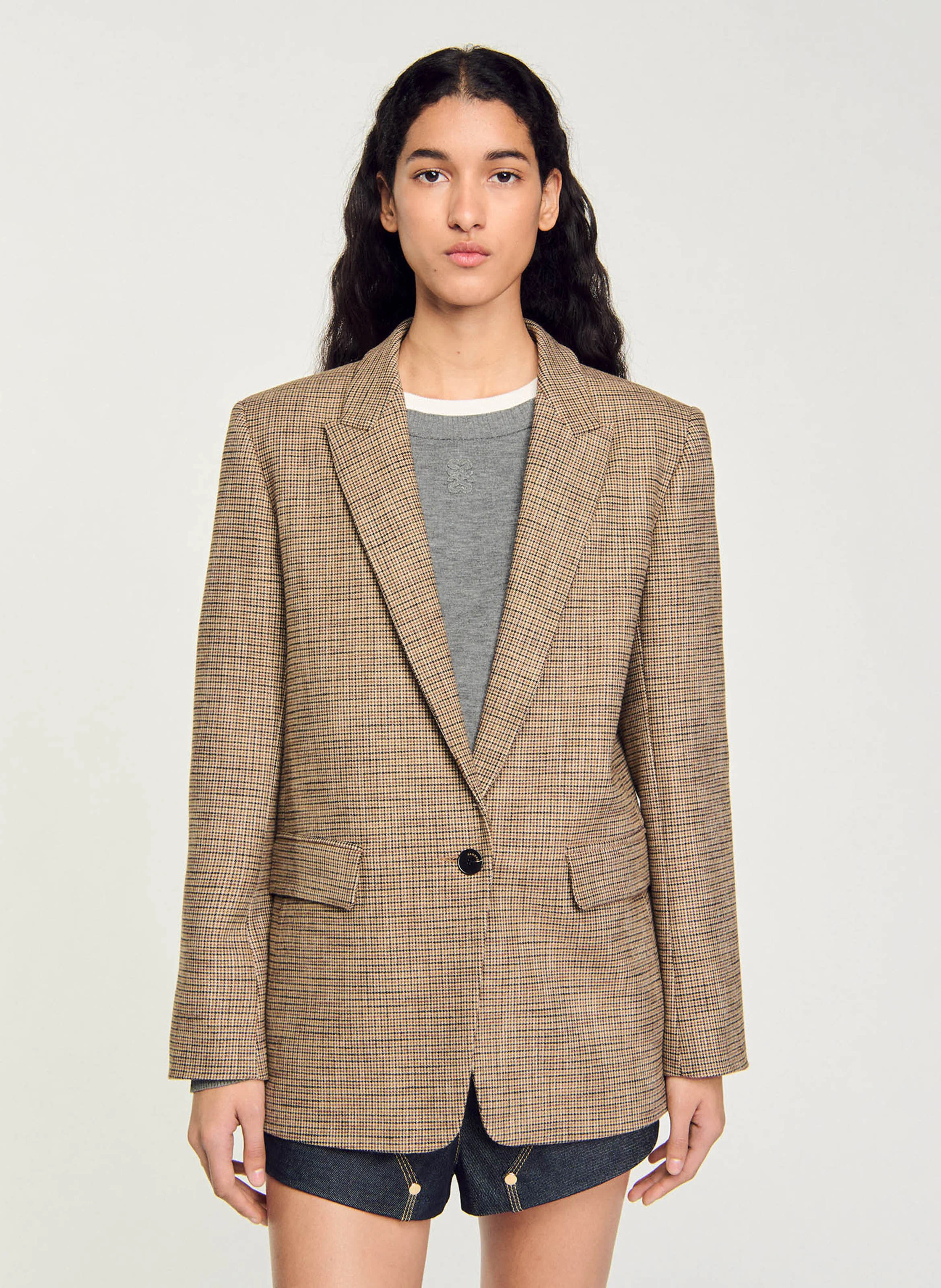 Veste tailleur droite imprimé | Marron