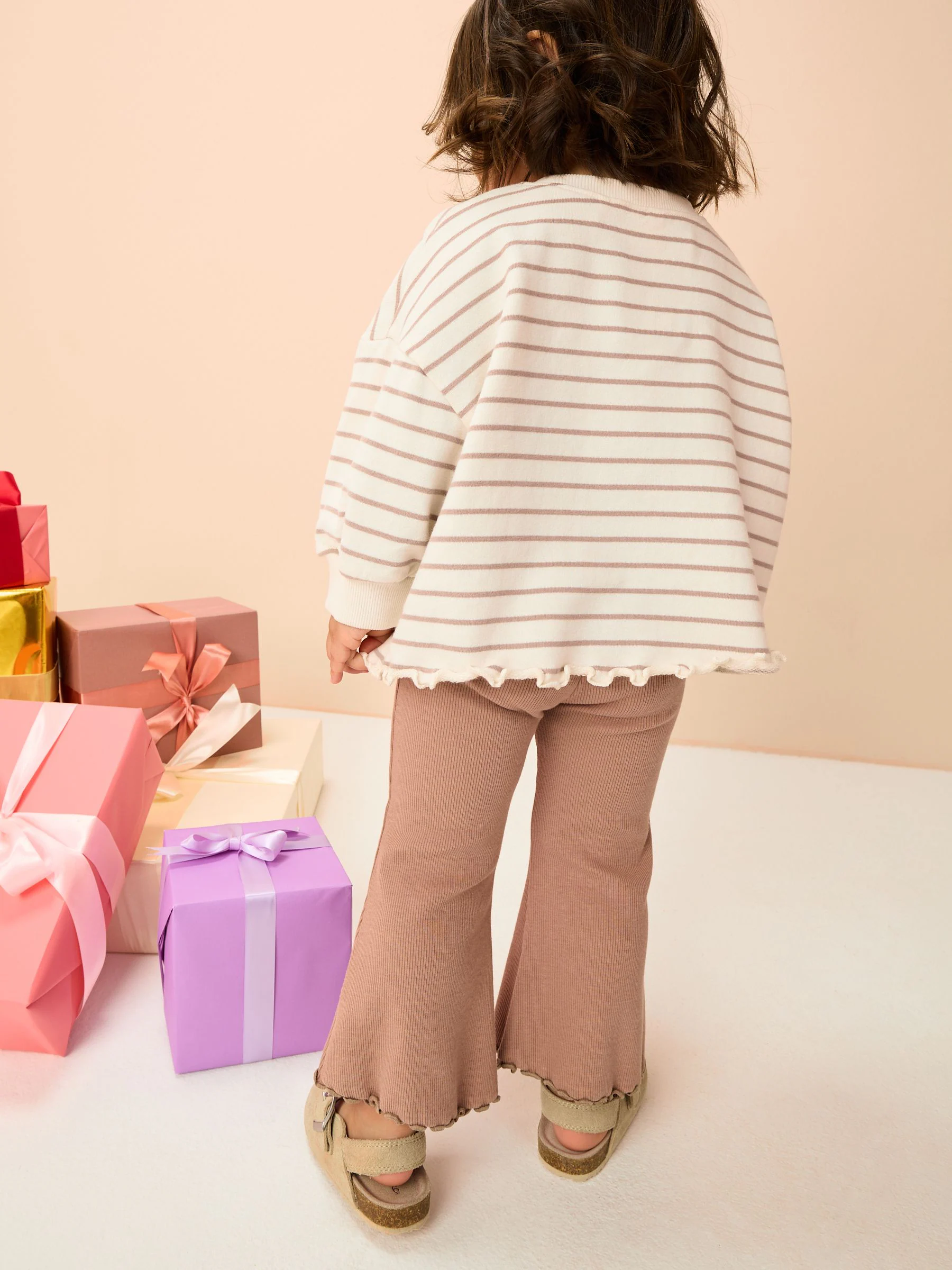 Naturel met rendier - Set met top met lange mouwen en uitlopende broek (3mnd -7jr)