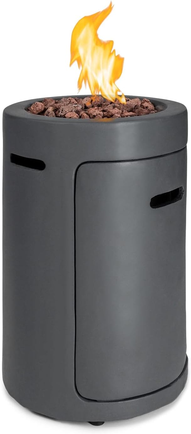 Blumfeldt Crete Gas-Feuerstelle, 13 kW Wärmeleistung, Flüssiggas, Edelstahl, 360° FireView, inkl. Regencover, Gasdruck: max. 50 mbar, zweistufiger Drehregler, dunkelgrau