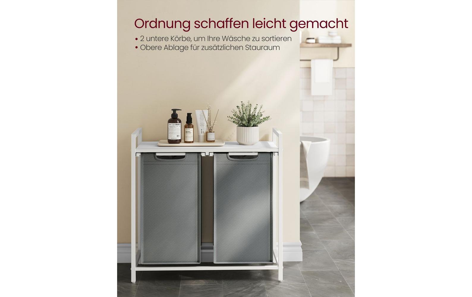 Wäschekorb mit Ablage 2 x 46 l, Grau/WeissWäschesammler