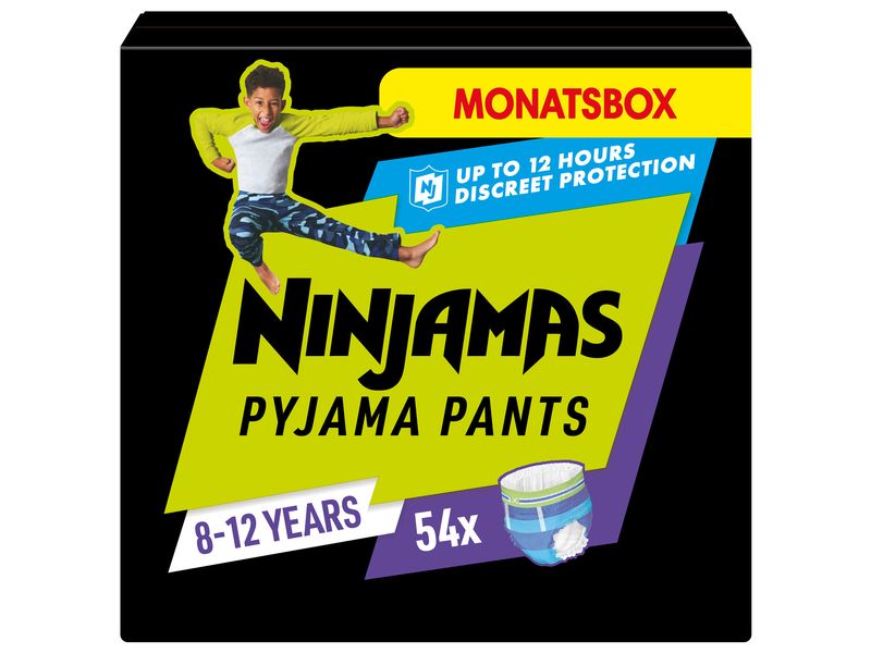 Pampers Nachtwindeln Ninjamas Jungs 8-12 Jahre, 54 Stk. Monatsbox – Auslaufschutz für die ganze Nacht