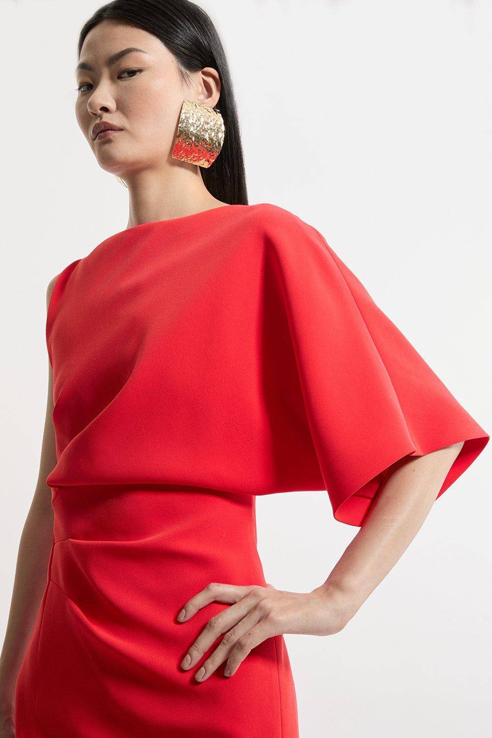 KarenMillen Petite Fluid Tailored Robe Longue à Manches Asymétriques