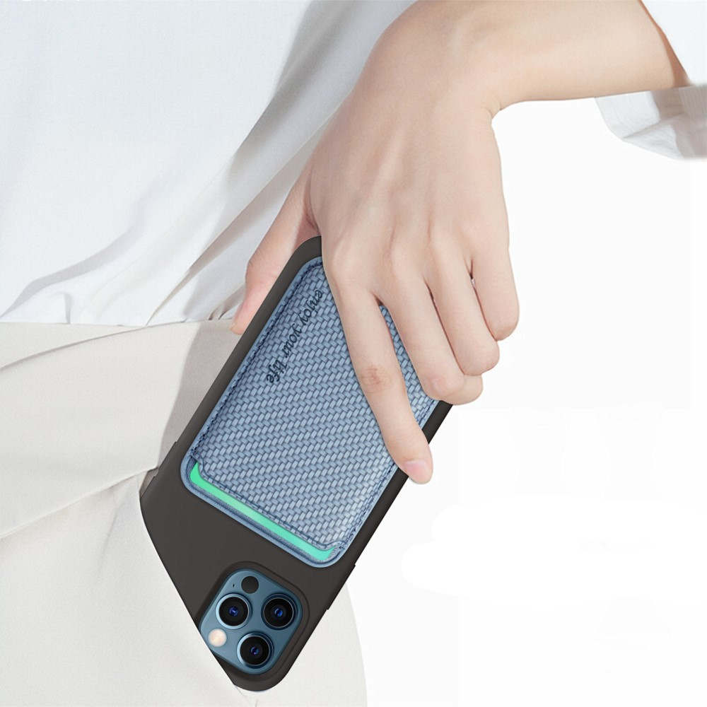 Magnetische MagSafe iPhone Leder Wallet Kreditkarten Halterung in Carbon Optik - Hellblau