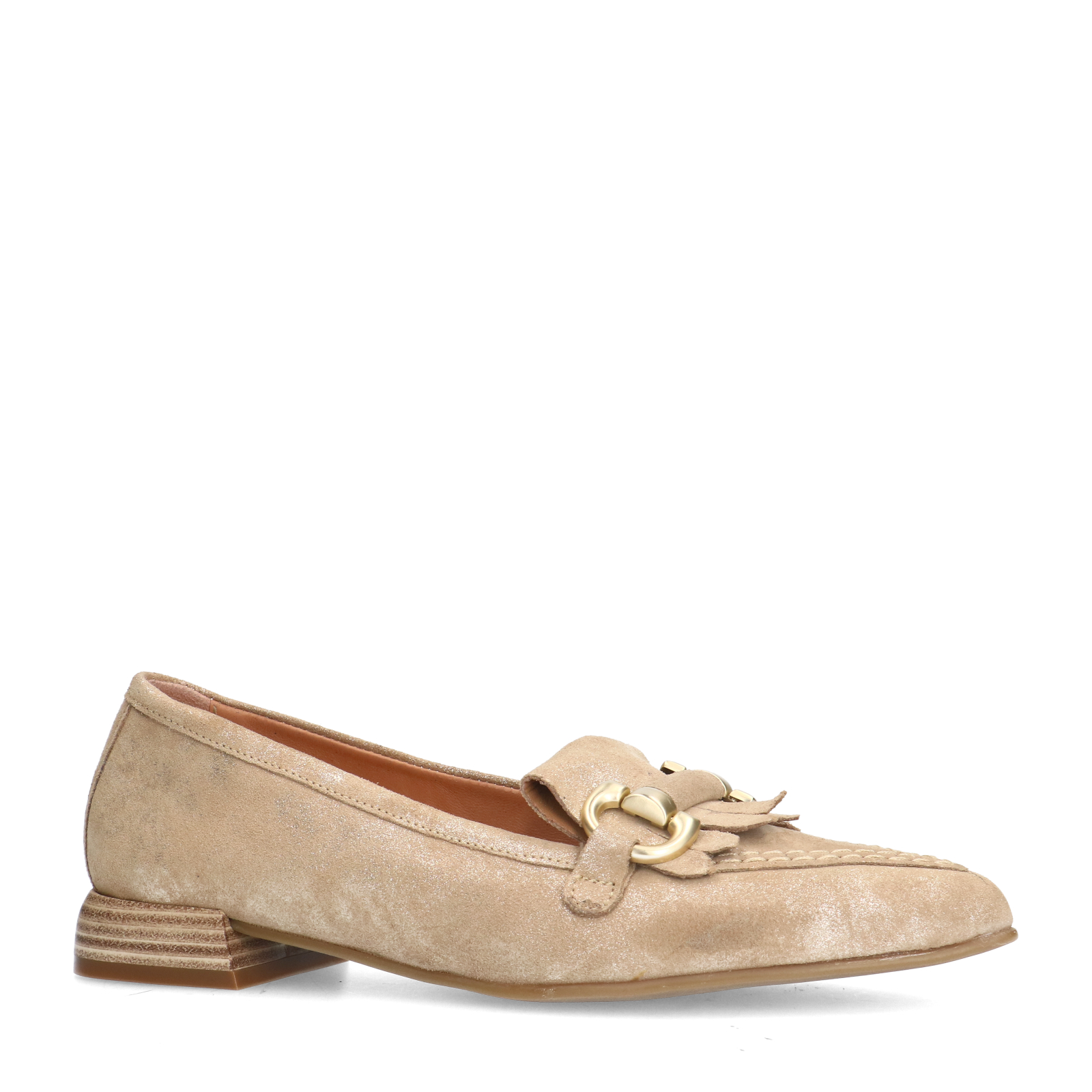 Beige suède loafers met glitter