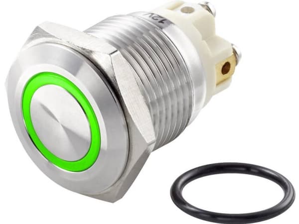 TRU COMPONENTS TC-7494692 TC-GQ16F-10E/L/G/12V/S Hærværkssikret trykkontakt 48 V/DC 2 A 1 x Off/(On) Tastende Grøn IP65 1 stk