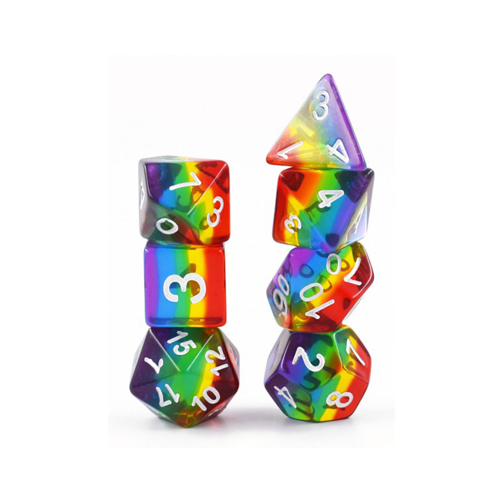 Set de 7 Dés - Arc-en-ciel Transparent (HDTL-06)