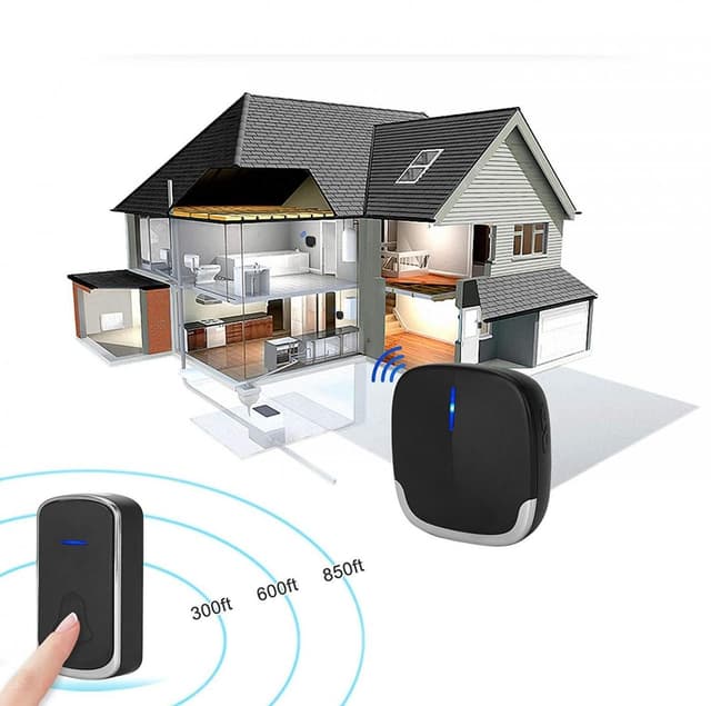 Plug & Play Trådløs dørklokke med lang rækkevidde, svart