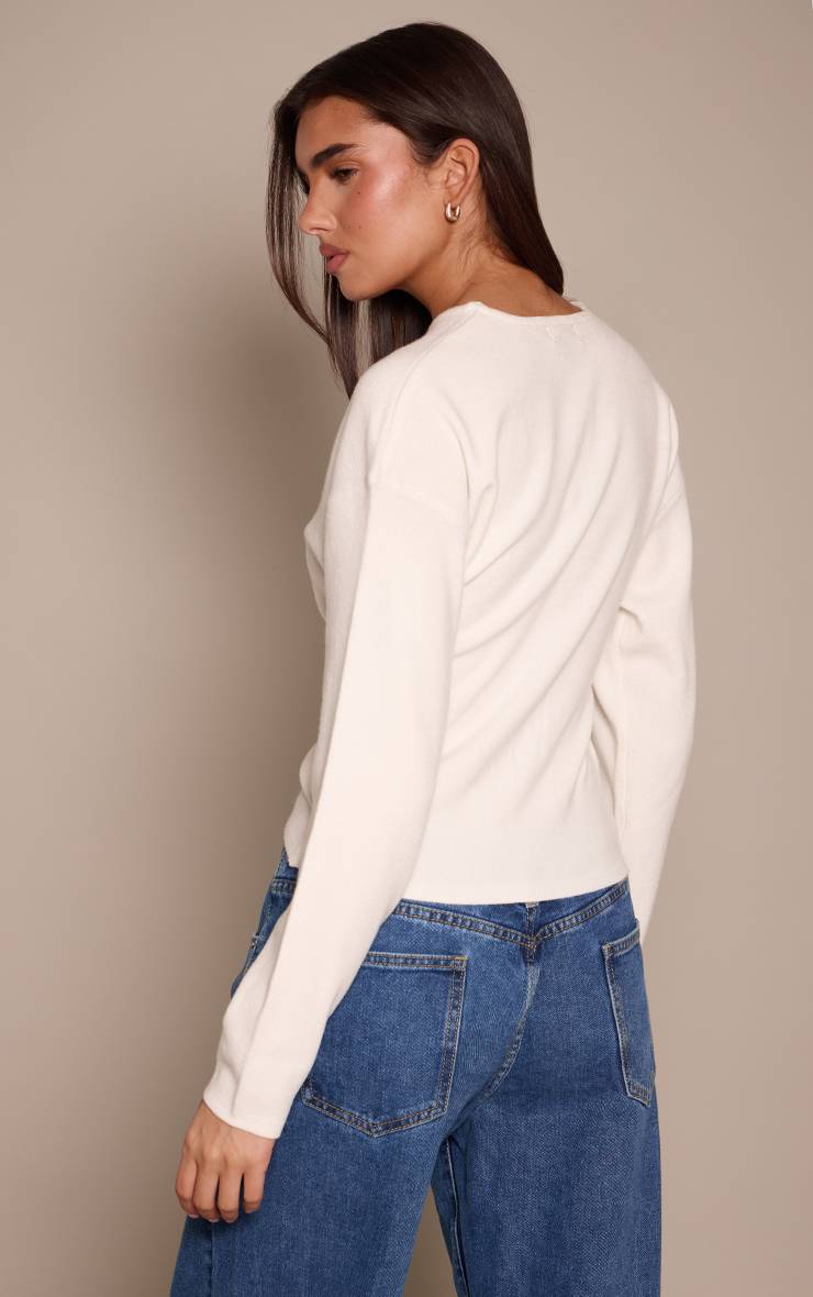 Crème T-shirt À Manches Longues Resserrées Avec Manches Cocon