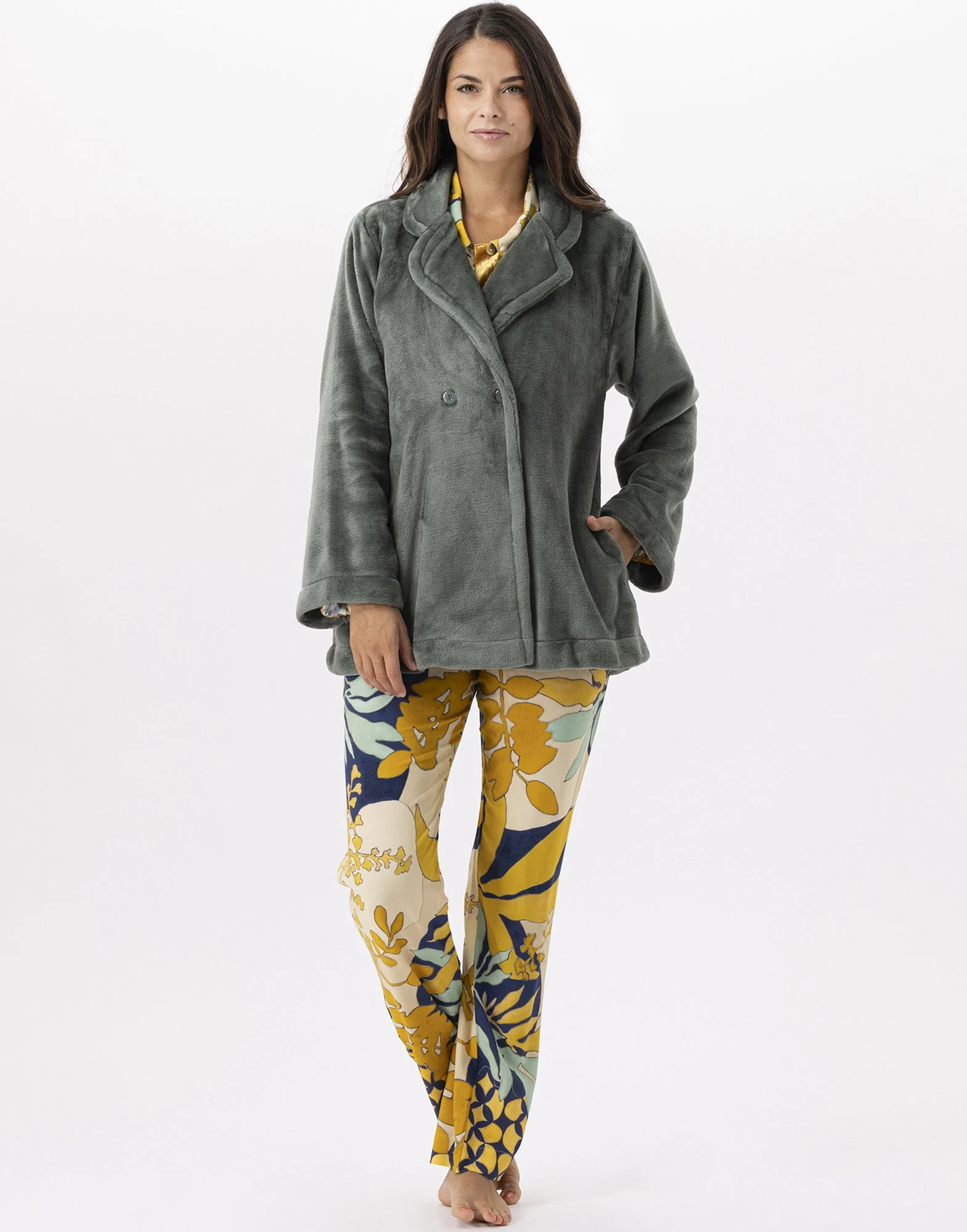 ESSENTIEL H77A - Veste en peluche flanelle | Vert