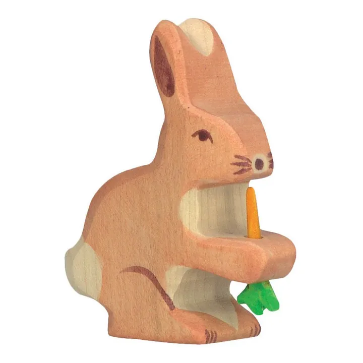 Holztiger Figurine en bois lapin avec carotte