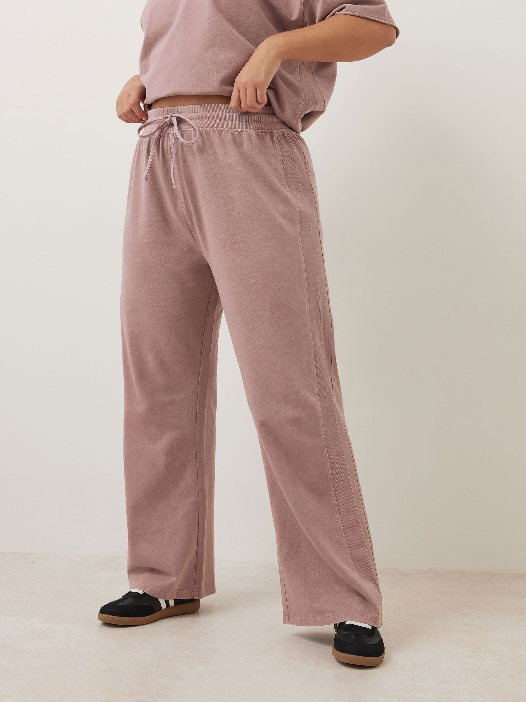 Roze - Yours Curve 100% Cotton Acid Wash Wide Leg Joggers
